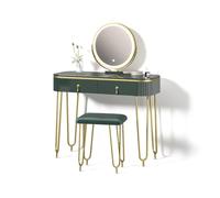 Livinity Tavolo da toeletta Isonca, Verde scuro lucido, con illuminazione LED e sgabello