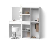 Livinity Tavolo da toeletta Nola, Bianco, 140 cm con sgabello e armadio