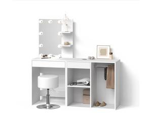 Livinity Tavolo da toeletta Nola, Bianco, con LED, sgabello e armadio