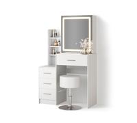 Livinity Tavolo da toilette Monza, Bianco, con specchio LED e sgabello