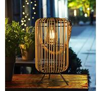 Livinlarge Lanterna solare in rattan impermeabile per esterni, lanterna marrone in rattan con lampadina Edison, per giardino, patio, cortile, decorazione da tavolo