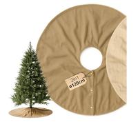 LIVLIG Gonna per Albero di Natale Ø120 cm in 100% Cotone Beige/Marrone - Tappeto Rotondo Reversibile con Bordo Dorato, Copertura Elegante per Il Piede dell’Albero