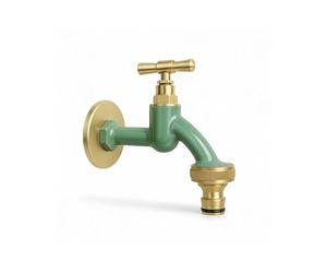 LIVLIG - Rubinetto da giardino, per esterni, resistente al gelo con rosetta e attacco per tubo, in ottone, design con rubinetto dorato con verniciatura a polvere, colore verde