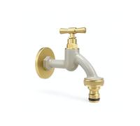 LIVLIG - Rubinetto per acqua esterna da 1/2", con rosetta e connettore per tubo da 1/2, in ottone, rubinetto da giardino dorato, design per giardino, Greige