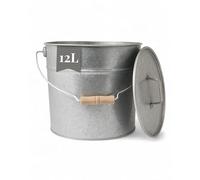 LIVLIG - Secchio per cenere con coperchio, 12 l, in zinco, esclusivo secchio zincato con coperchio per camini moderni, qualità premium dall'Europa, elegante accessorio per camino per riporre in modo