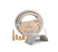 LIVLIG - Set completo di tubi da giardino da 10 m, con tubo dell'acqua da 1/2", montaggio a parete in acciaio e siringa da giardino in ottone, set di tubi con frizioni, lunghezza 10 metri
