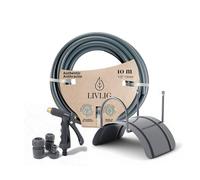 LIVLIG - Tubo da giardino 1/2", 10 m, tubo dell'acqua da 1/2", con supporto a parete e pistola a spruzzo in plastica (regolabile in modo continuo) e frizioni, set di irrigazione 10 m, colore