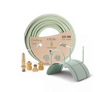 LIVLIG - Tubo da giardino 1/2", 20 m, tubo dell'acqua da 1/2", con supporto a parete e pistola a spruzzo in ottone (regolabile in modo continuo) e frizioni, set di irrigazione da 20 m, verde