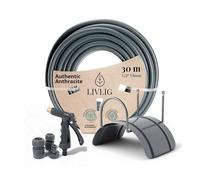 LIVLIG - Tubo da giardino 1/2", 30 m, tubo dell'acqua da 1/2", con supporto a parete e pistola a spruzzo in plastica (regolabile in modo continuo) e frizioni, set di irrigazione 30 m, colore