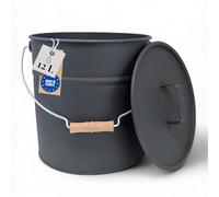 Livlig53 LIVLIG - Secchio in metallo con coperchio, secchio da giardino zincato e secchio per cenere in metallo robusto, elegante secchio con coperchio e manico in legno, qualità premium dall'Europa