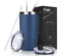 Livole Bicchiere da viaggio da 600 ml, a doppia parete, isolamento sottovuoto, tazza da viaggio termica in acciaio inox, con 2 cannucce e 2 coperchi, tazza riutilizzabile per bevande calde e fredde, a