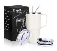 Livole Bicchiere da viaggio da 900 ml con manico, tazza termica da viaggio sottovuoto isolata, in acciaio inox, a doppia parete, a tenuta stagna, per campeggio, sport, ufficio, casa, colore bianco