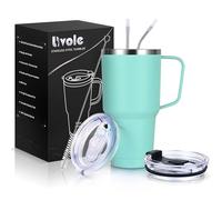 Livole Bicchiere da viaggio da 900 ml con manico, tazza termica da viaggio sottovuoto isolata, in acciaio inox, a doppia parete, a tenuta stagna, per campeggio, sport, ufficio, casa, verde menta