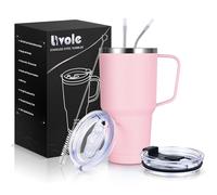 Livole Bicchiere da viaggio da 900 ml con manico, tazza termica da viaggio sottovuoto isolata, in acciaio inox, a doppia parete, a tenuta stagna, per campeggio, sport, ufficio, casa, rosa chiaro