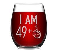 Livole Bicchiere da vino per il 50° compleanno per donne e uomini, 450 ml, senza stelo 49+, bicchiere da vino unico e divertente infrangibile per lei, migliore amica che compie 50 anni, decorazione