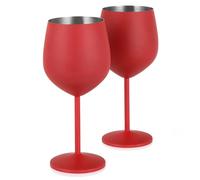 Livole Bicchieri da cocktail in acciaio inox, bicchieri da vino rosso con manico, infrangibili, 18 Oz 550 ml, per feste, picnic, campeggio, rosso opaco (confezione da 2)