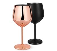 Livole Bicchieri da cocktail in acciaio inox, bicchieri da vino rosso con manico, infrangibili, 18 Oz 550 ml, per feste, picnic, nero opaco e oro rosa (confezione da 2)