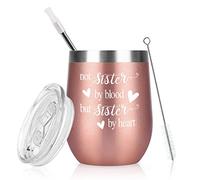 Livole Idea regalo per ragazze, donne, sorelle, regalo di Natale, 12 oz 350 ml con scritta Not Sister By Blood But Sister By Heart, tazza da vino in acciaio inox, confezione regalo