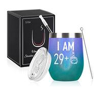 Livole Regalo per il 30° compleanno per le donne, bicchiere da vino 29 Plus One Finger Pattern, in acciaio inox doppio isolato, con coperchio e cannuccia, moglie, 12 oz Gradazione glitter