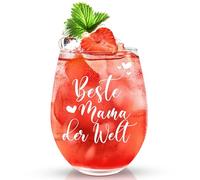 Livole Regalo per la festa della mamma, regalo di Natale per la mamma, le donne - Best Mama der Welt - 15oz (450 ml) vetro senza stelo, bicchiere da vino rosso