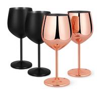 Livole Set di 4 bicchieri da vino infrangibili, 550 ml, eleganti bicchieri da vino in metallo per vino rosso, cocktail, champagne, campeggio, oro rosa e nero opaco