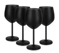 Livole Set di bicchieri da vino rosso, 18 Oz, 550 ml, in acciaio inox, bicchieri da champagne, coppe grandi, con manico, per cocktail, vino rosso, nero opaco (confezione da 4)