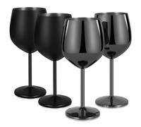 Livole Set di bicchieri da vino rosso, 18 Oz, da 550 ml, in acciaio inox, da champagne, coppe grandi, con manico, per cocktail, nero opaco e nero (confezione da 4)