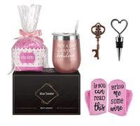 Livole - Set regalo di compleanno per donne, bicchiere di vino per cupcake e vino, 340 g, in acciaio inox, con coperchio, cannuccia, calze, apribottiglie, tappo per vino, 340 ml, colore: oro rosa