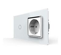 Livolo - Placca in vetro con interruttore luce a sfioro e presa corrente, colore: Bianco