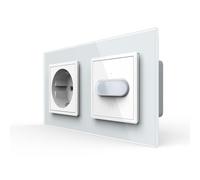 Livolo - Presa elettrica e sensore di movimento PIR con interruttore touch, controllo automatico della luce in caso di movimento, montaggio a parete, presa Schuko, spina UE, telaio in vetro a 2 vie