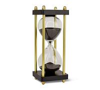 LIVONDO Timer da 15 minuti: elegante clessidra con corpo in vetro e cornice oro-nera, decorativa con sabbia nera scintillante, ideale per rilassarsi e meditare
