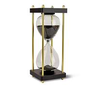 LIVONDO Timer da 30 minuti: elegante clessidra con corpo in vetro e cornice oro-nera, decorativa con sabbia nera scintillante, ideale per rilassarsi e meditare