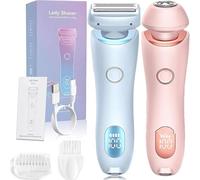 Livora - Razor elettrico per donne - Wet & Dry Shaving for Sensitive Skin, Bikini/Legs/Underarms, LED Power Display & USB Quick Charge, 3D Blades, Portable Cordless Design for Travel (Blue+Pink)