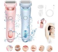 Livora Razor, Livora SilkGlide Pro, Livora Electric Razor, 2 in 1 Hair Trimmer Women IPX7 Waterproof Wet & Dry Use, Painless Womens Hair Remover with Replacement Heads (Pink+Blue)