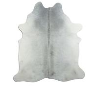 Livorio Tappeto in pelliccia di mucca di alta qualità, lunghezza 220 x larghezza 195 cm, grigio chiaro, bianco, prodotto naturale unico dal Sud America, pelliccia di bovino, vera pelliccia, grigio