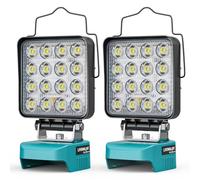 LIVOWALNY 2 Pezzi Lampada LED a Batteria Compatibile con Makita 18V, 48W - Faro da Cantiere con Doppio Interruttore e Porte USB-C/USB, Ideale per Garage, Campeggio e Officina (senza batteria)