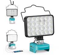 LIVOWALNY Faro LED compatibile con batteria Makita 18V, 78W 7800 lumen - Faretto portatile da cantiere con porte USB-A e Type-C, ideale per campeggio, esterni e officina (senza batteria)