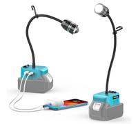 LIVOWALNY Lampada da lavoro a LED con collo di cigno flessibile per batteria Ma-kita 18 V - 20 W 2000 LM luce di inondazione focalizzabile a batteria con connettore USB e Type-C (senza batteria)
