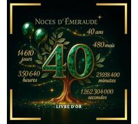 Livre d’Or Anniversaire de Mariage 40 Ans - Noces d’Émeraude Élégantes avec Effet Magique, Or et Vert Émeraude - Grand Format Luxe pour Souvenirs et Messages