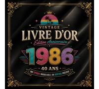 Livre d'or d'anniversaire 40 ans avec design retro vintage: 120 pages blanches décorées - Couverture souple brillante - Format 21 cm x 21 cm
