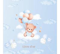 Livre d'or Ourson: Marron, Beige et Bleu, Ballons | COUVERTURE RIGIDE | Enfant, Bébé, Garçon, Baptême, Anniversaire, Fête prénatale, Baby Shower, ... Vierges à Personnaliser | Ours Ballon Brun