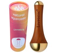 Livronic Face Acupoint Kansa - Bacchetta massaggiante con manico in legno di teak, per disintossicazione e rilassamento profondo, naturale Kansa 2 in 1, bronzo