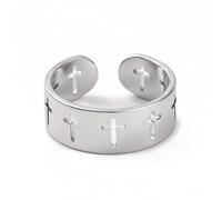 LivuX Anello a croce in acciaio inox - Anello regolabile con scollo a croce - Design aperto - Gioielli cristiani per uomo e donna - Fede spirituale - Simbolo di speranza e forza1230, metallo prezioso