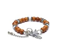 LivuX Bracciale Arcangelo Gabriel con pietra di luna arcobaleno - Bracciale spirituale 19 - 23 cm - Gioiello con angelo custode con perle di legno, con confezione regalo e opuscolo informativo 1377