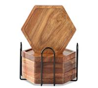 LiWiBet Set di 6 sottobicchieri in legno di acacia con supporto, sottobicchieri in vetro, sottobicchieri per bicchieri, bevande, bar, tazza, vaso, regalo