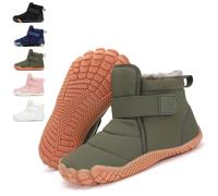 LIWLLIUA Scarpe Barefoot Invernali per Bambini e Bambine - Stivaletti Caldi Impermeabili Antiscivolo con Punta Larga e Suola Zero Drop, Scarpe da Neve Leggere e Comode,K52 Army Green,27 EU