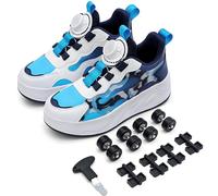 LIWLLIUA Scarpe con Rotelle Bambino Bambina Sneakers Sportive con Ruote Retrattili, 2 in 1 Scarpe da Skateboard e Pattini a Rotelle, Unisex Donna Uomo, Doppia Ruota 32-40 EU,887 Blue,37 EU