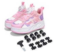 LIWLLIUA Scarpe con Rotelle Bambino Bambina Sneakers Sportive con Ruote Retrattili, 2 in 1 Scarpe da Skateboard e Pattini a Rotelle, Unisex Donna Uomo, Doppia Ruota 32-40 EU,887 Pink,32 EU