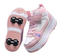 LIWLLIUA Scarpe con Rotelle Bambino Bambina Sportive Scarpe da Skateboard, Rotelle a Scomparsa Skateboard Sneakers Scarpe da Ginnastica da Pattini per Ragazzo e Ragazza 32-38 EU,833 Pink,38 EU