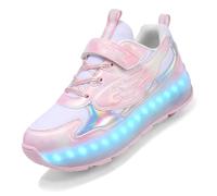 LIWLLIUA Scarpe con Rotelle LED per Bambini e Bambine - Sneakers Regolabili con 4 Ruote Smontaggio per Pattini, attività Outdoor e Strada,#g89 Pink,30 EU